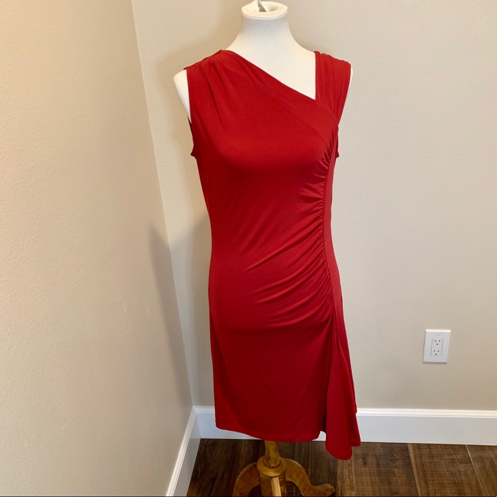 Red MICHAEL Michael Kors Fitted Side Ruched Dress